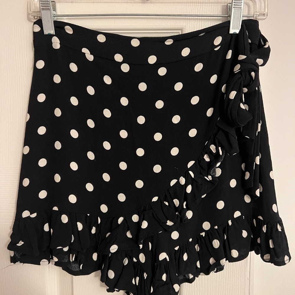 Zara Black Polka Dot Ruffle Wrap Skort